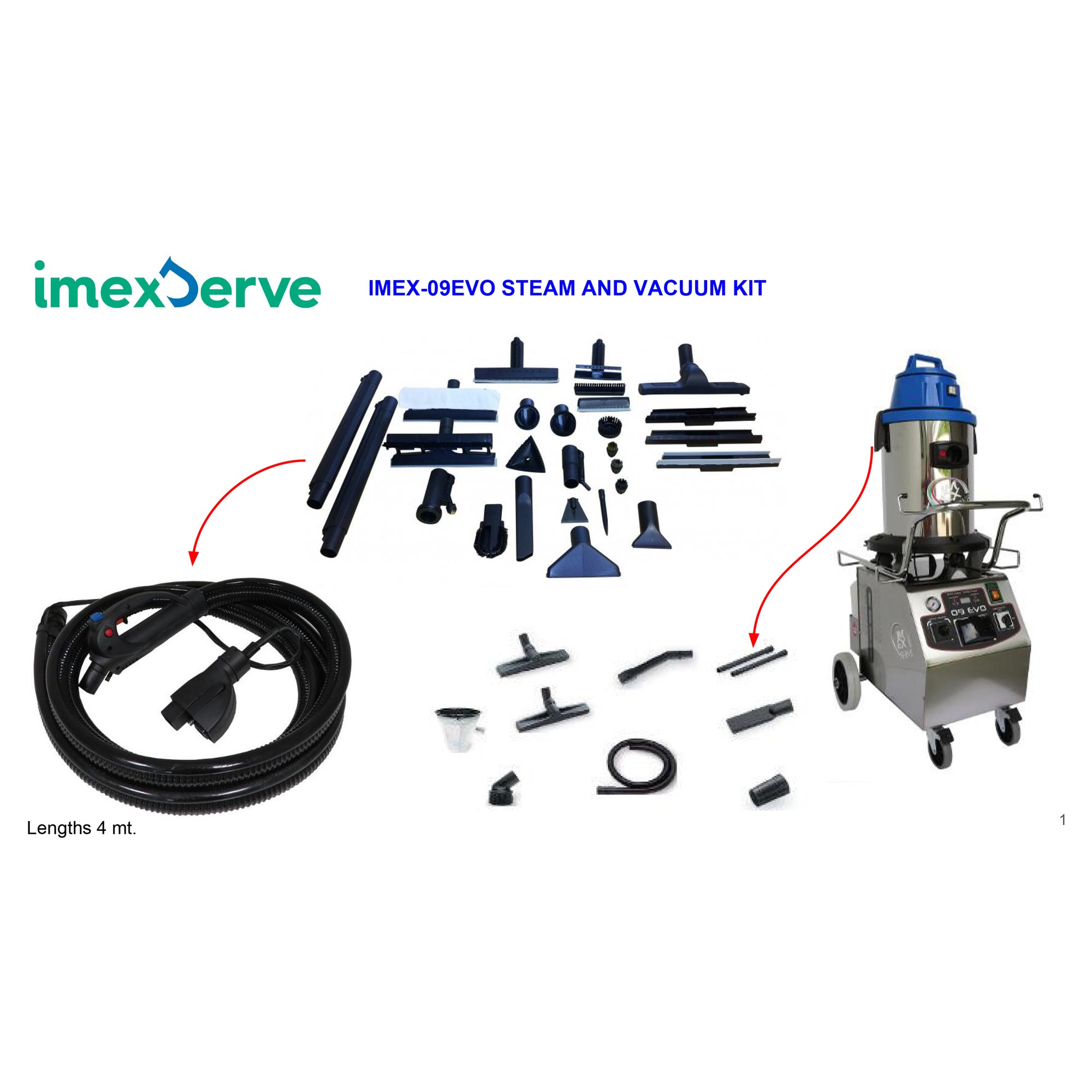 ImexServe 09Evo Steam and Vacuum Vapor Cleaner Accessories 3400 Watt Dual Heating Elements 116 psi Machine 20171222