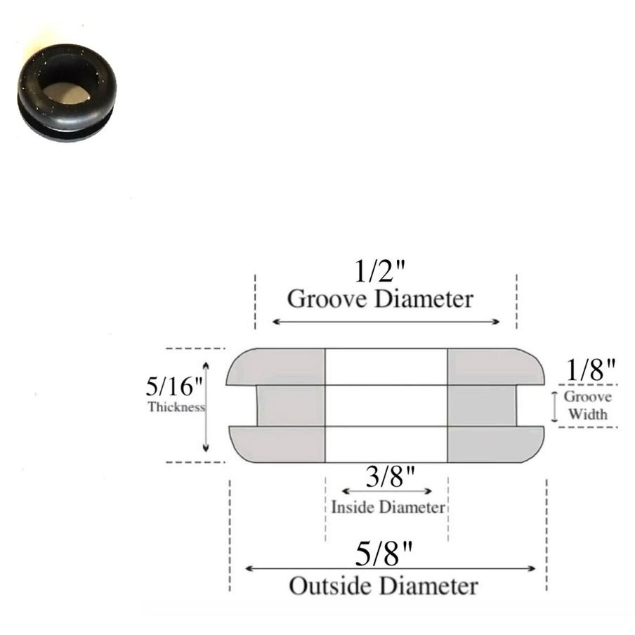 Rubber Grommet 3/8 ID X 1/8 Panel Thickness X 1/2 Hole X 5/8 OD Each 20180614