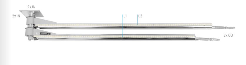 Mosmatic 67.609, Dual Ceiling Boom with LED, DDPbl, 4 ft 9 in and 5 ft 3 in