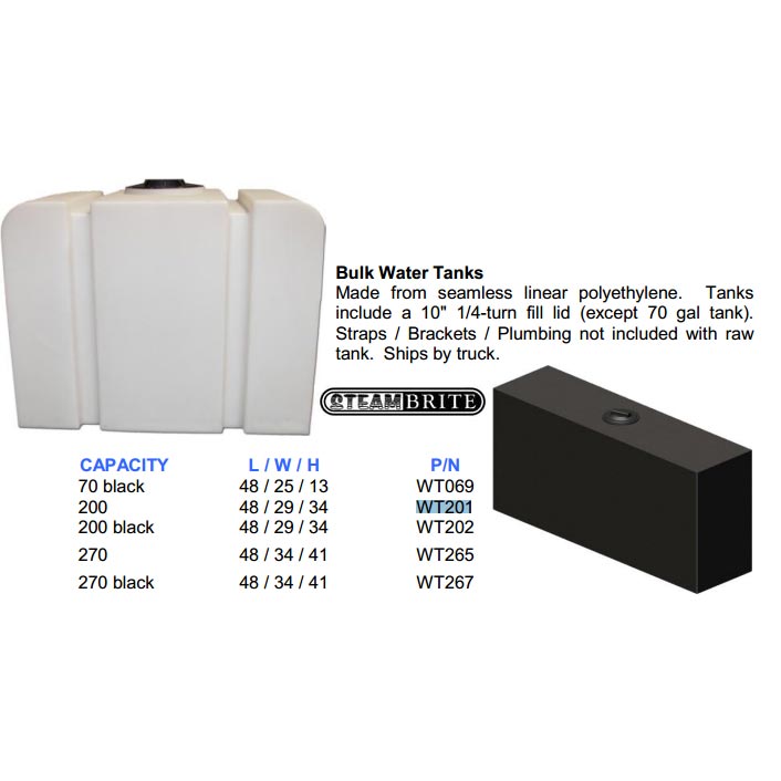 Hydrotek AW201, White Tank Kit, 200 gallon 48in X 29in X 34in Assembly, with filter and fittings (no labor)