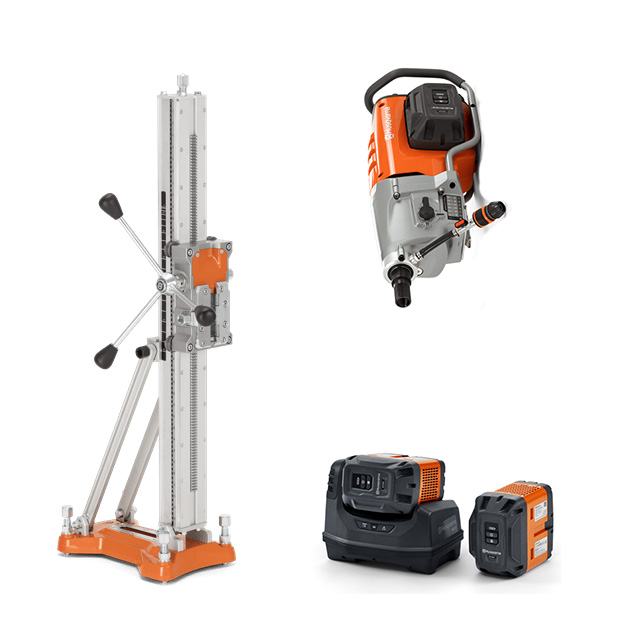 Husqvarna 970602506 Pace 1, Dual 94V Drill Motor Batteries, DS500 Drill Stand, Charger, Pace Core Drill Bundle 20240412