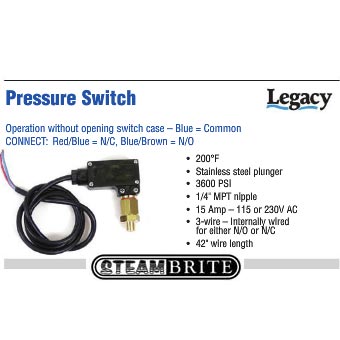 Legacy 87122620 Pressure Switch 580 psi 1/4in Mip 15 amp 120 volts 411060-40