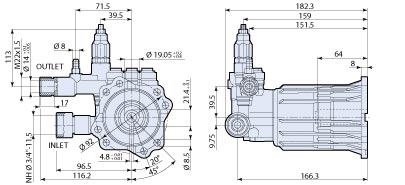AR Pump SRMV22G26-EZ Replacement Pressure Washer Pump 2.2 gpm 2600 psi 3400 rpm