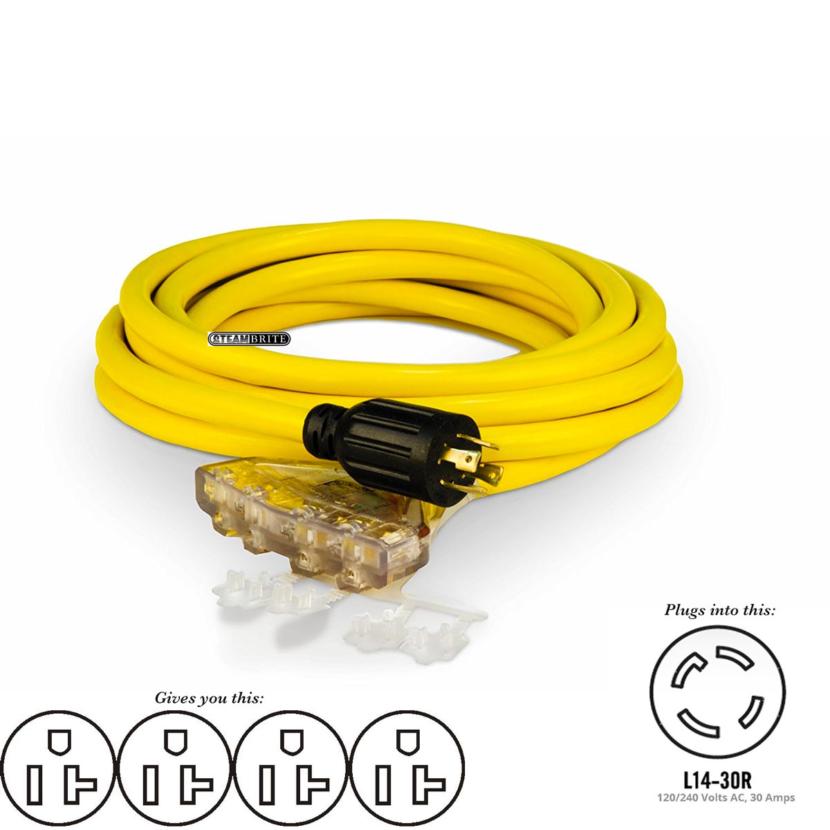 BE Pressure 85.508.003 Champion Power 48036 L14-30P X Four 5-20R Generator 10-3 X 25ft Quad Tap Power Cord Adapter
