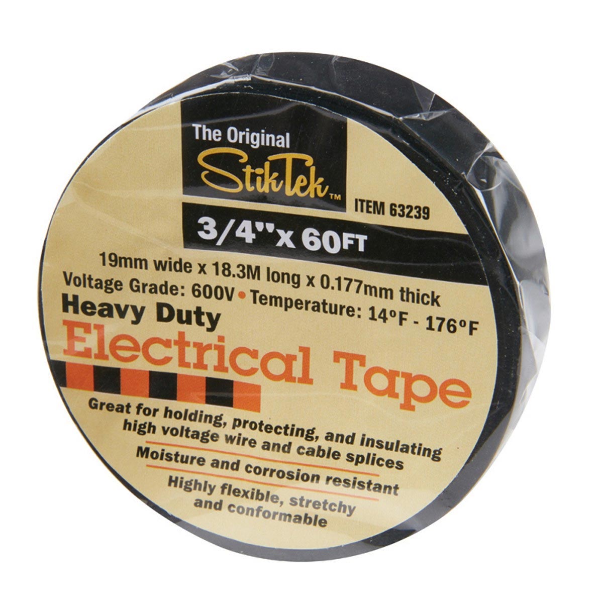 Black Electrical Tape 5MZ89 3/4 in x 60 Ft Industrial Grade Electrical Tape
