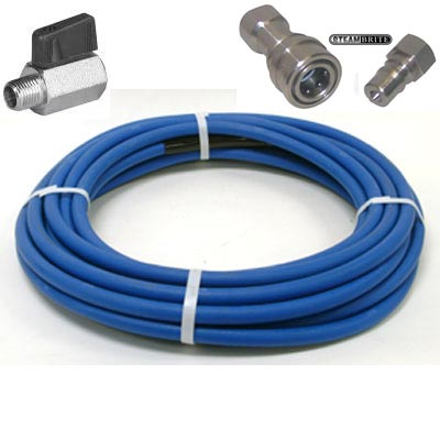 Clean Storm KPPH50AF Pro 4000 psi Blue Solution Hose 50ft Long x 1/4in ID Non Marking Jacket AH176 With Stainless Couplers and Ball Valve