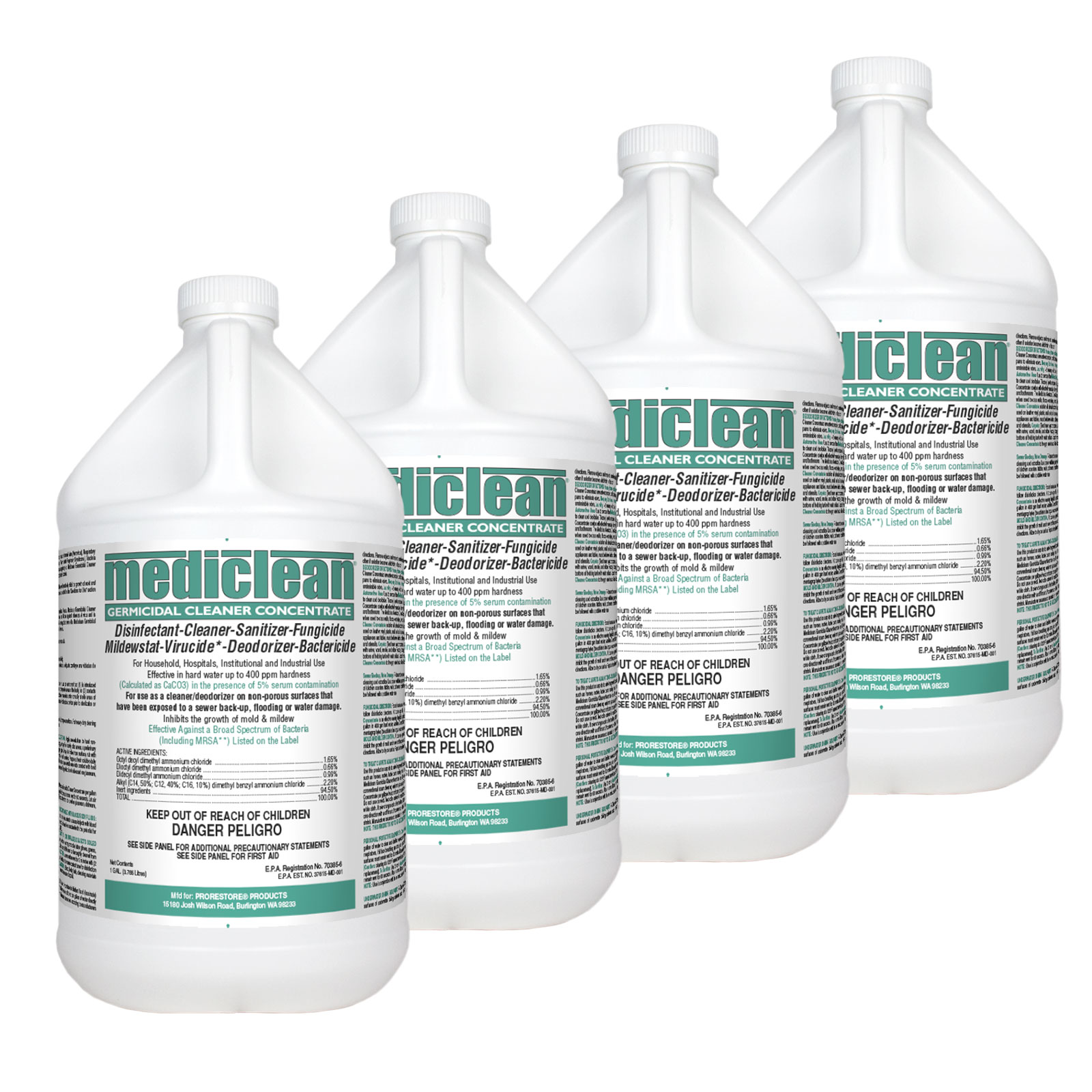 Prorestore 109159 Microban Mediclean QGC Germicidal Cleaner Concentrate MINT 4/1 Gallon CASE Chemspec F306