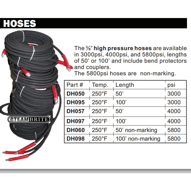 Hydrotek DH060 Pressure Wash Hose 50 ft 3/8in Double Wire with QDs 5800 psi 250 degree