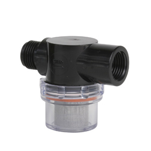 Shurflo 255-613 Inline Filter for 12 volt pumps 1/2in Mst X 1/2in Fst Short Clear Plastic Bowl Strainer