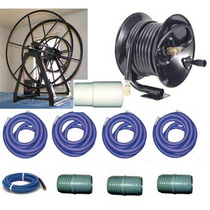 Clean Storm Triple 200ft Live Electric Vacuum Hose Reel Package with 165 ft Hoses Plus Connecton Hoses for Truckmounts RE700